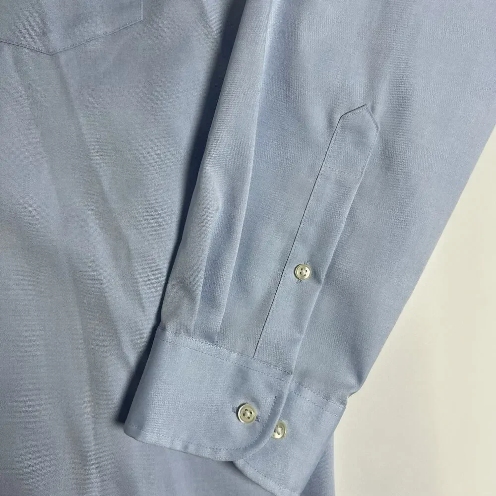 Eagle Non-Iron Cotton Dress Shirt Blue Solid Button-Down 17.5‎ 34/35 Slim